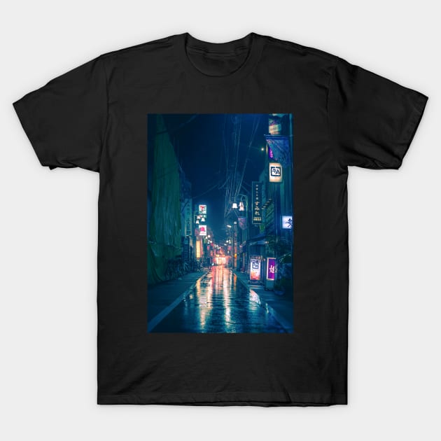 Old School Vintage look of Retro Tokyo Street Japan Night Photography T-Shirt by TokyoLuv